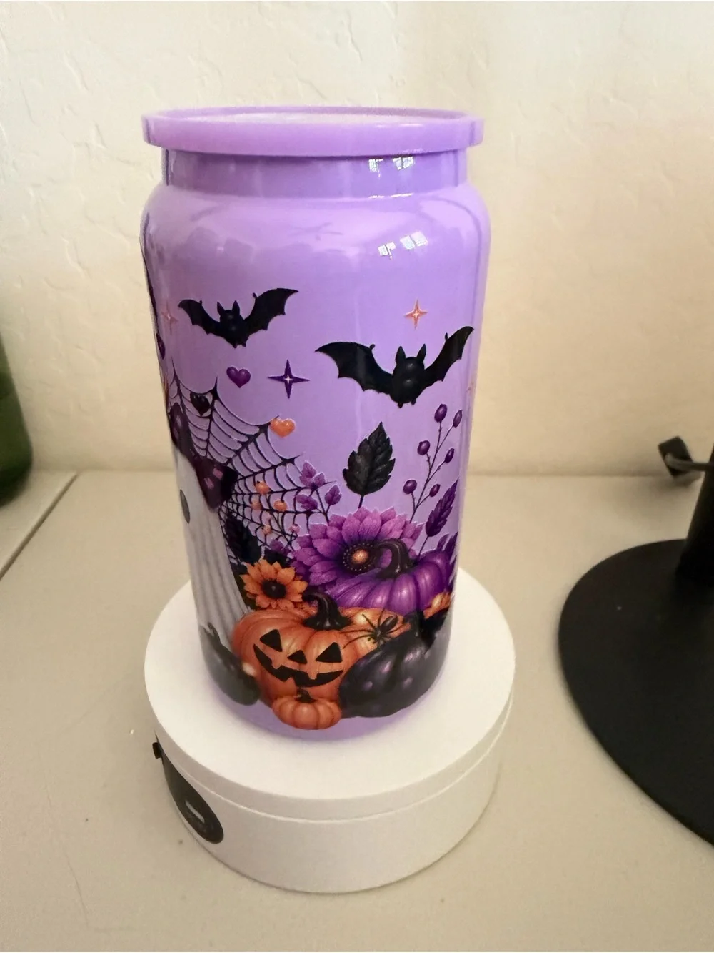 Purple Halloween Witch Bear Party Stainless steel 16 oz tumbler